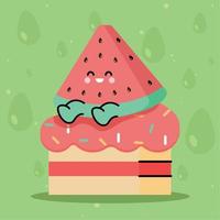 cake and watermelon kawaii vector