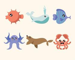six sealife animals characters vector
