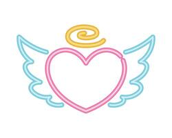 estilo de luz de neón de corazón de ángel vector