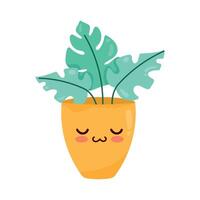 leafs houseplant kawaii style vector