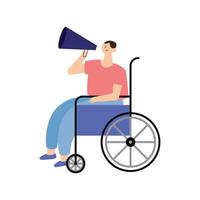 man in wheelchair with megaphone vector