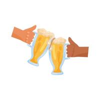 hands with beers jars vector