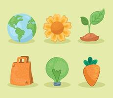 six eco friendly icons vector