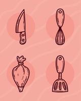 four kitchen utensils icons vector