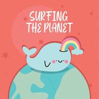 surfing the planet lettering vector