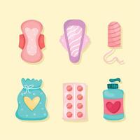 seis iconos del ciclo de la menstruación vector