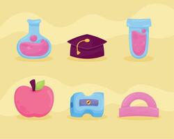 six school supplies vector