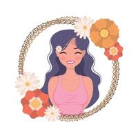 woman with floral frame vector