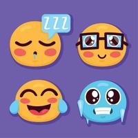 cuatro iconos de personajes emojis vector