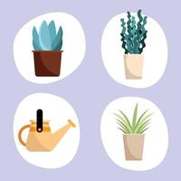 jardinería naturaleza cuatro iconos vector
