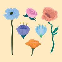 seis iconos de flores de primavera vector