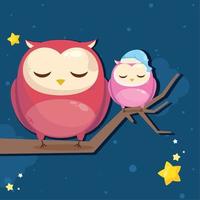 owls sleeping in branch vector