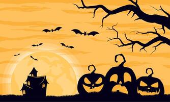 halloween castle and pumpkins vector