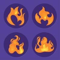 cuatro iconos de llamas de fuego vector