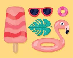 cinco iconos de vacaciones de verano vector