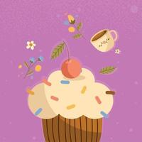 cupcake with flowers vector