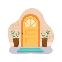 puerta amarilla con plantas de interior vector