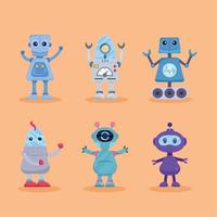 Seis robots iconos eléctricos vector