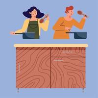 two persons cooking vector