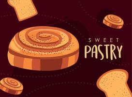 sweet pastry lettering and toast vector