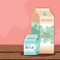 milk and kumis boxes vector