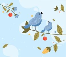 branch with birds vector