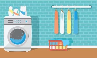 laundry room with clothes hanging vector