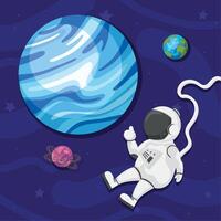 astronaut and planets scene vector