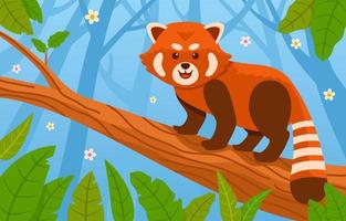 Red Panda On Tree Branch vector