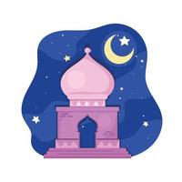 mosque and moon scene vector