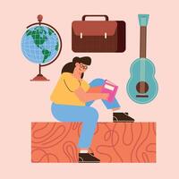 woman reading and supplies vector