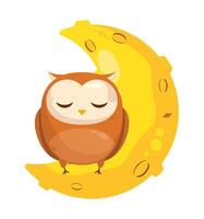 owl sleeping in moon vector