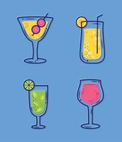 cuatro iconos de bebidas cócteles vector