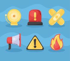 six emergency service icons vector