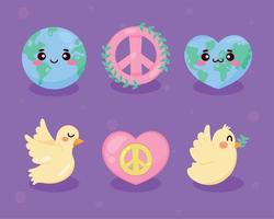 seis iconos del día de la paz vector
