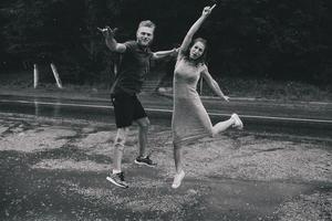 beautiful couple in the rain photo