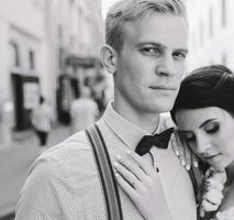 bride and groom on the street photo