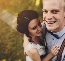 Beautiful wedding couple posing photo