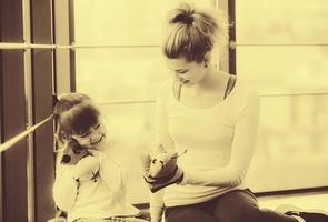 Charming family spends time in the gym photo