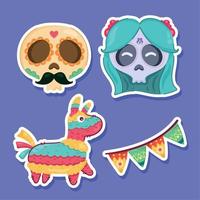 mexican celebration four icons vector