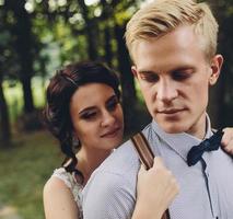 Beautiful wedding couple posing photo