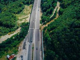 Aerial view of the road in the mountains photo