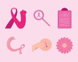 seis iconos de cáncer de mama vector
