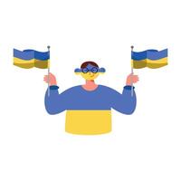 man waving ukraine flags vector