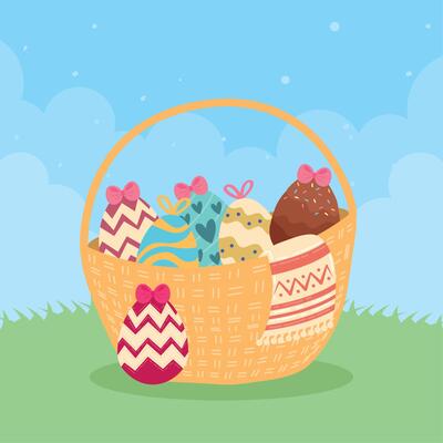 easter eggs in basket scene