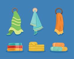 six towels bathroom icons vector