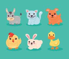 six farm animals characters vector