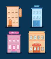 four hotels buildings facades vector