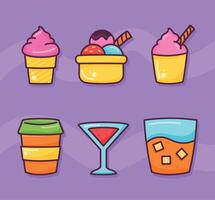 delicious food six icons vector