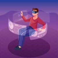 man with mask and holograms displays vector